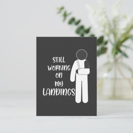 Gebroken arm beterschap stuntman kind briefkaart (Staand voorkant)