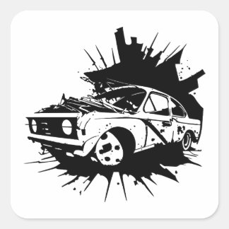 Gebroken autowrak Automobiel Clipart Vierkante Sticker