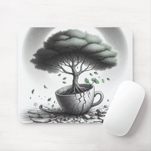 Gebroken beker met boom. muismat (Met muis)