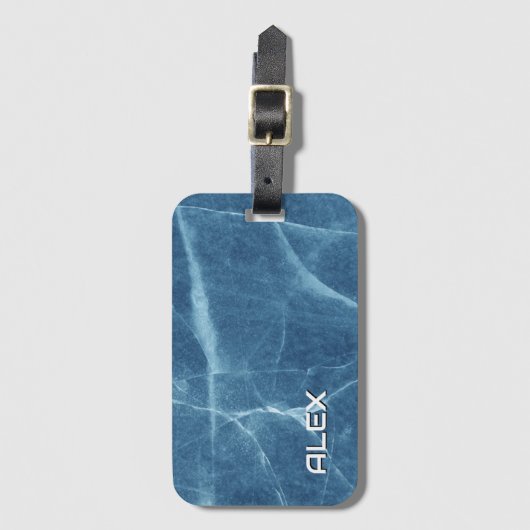 Gebroken blauw marmer - getextureerd steenpatroon bagagelabel (Voorkant (verticaal))