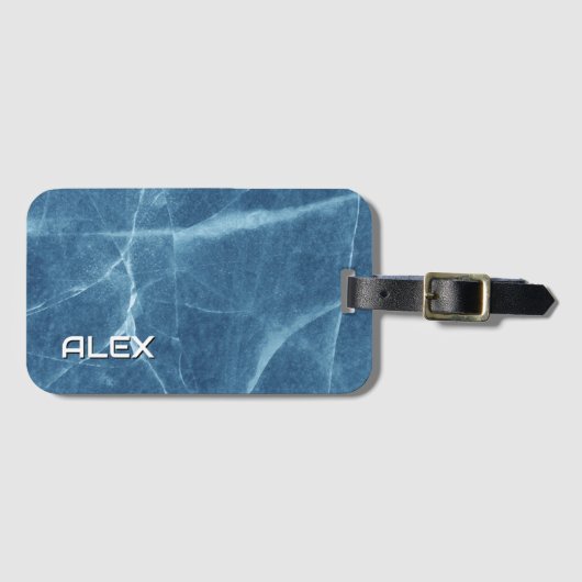 Gebroken blauw marmer - getextureerd steenpatroon bagagelabel (Voorkant (horizontaal))