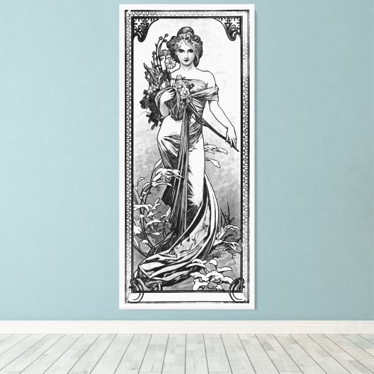 Gebroken bloesems door Alphonse Mucha Canvas Afdruk (Insitu (Houten vloer))