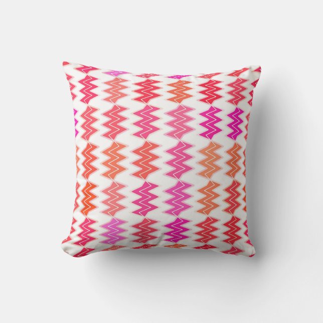 Gebroken Chevron - koraal sinaasappel en fuchsia r Kussen (Voorkant)
