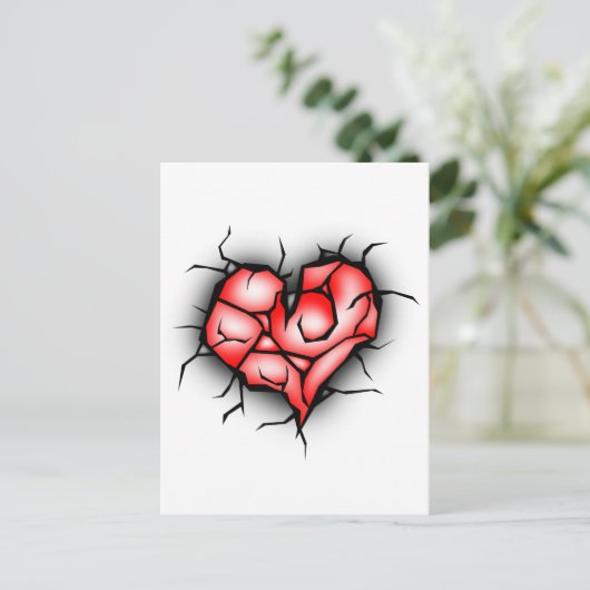 Gebroken en verscheurd hart briefkaart (Staand voorkant)
