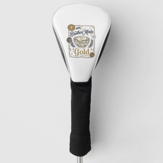 Gebroken Gemaakt Goud Jezus Kintsugi Gebroken Aard Golfheadcover (Voorkant)
