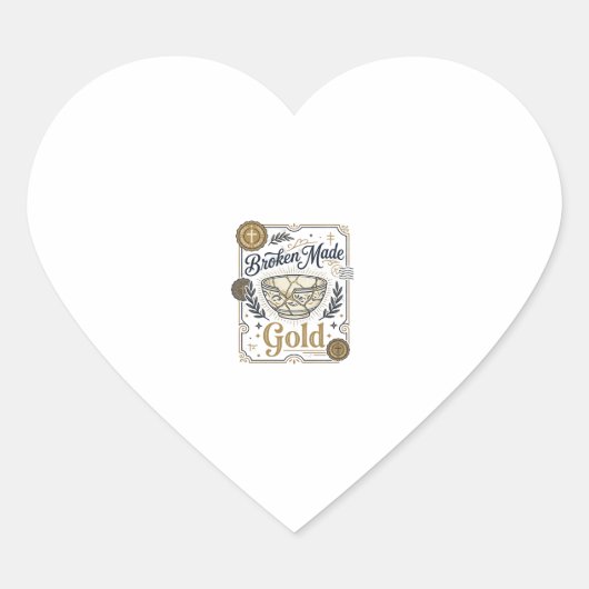 Gebroken Gemaakt Goud Jezus Kintsugi Gebroken Aard Hart Sticker (Voorkant)