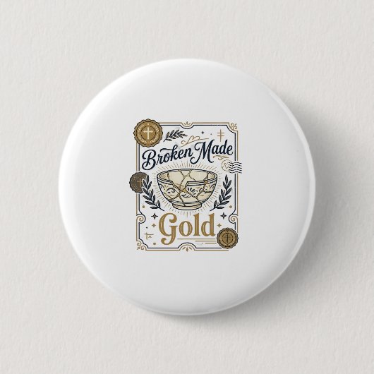 Gebroken Gemaakt Goud Jezus Kintsugi Gebroken Aard Ronde Button 5,7 Cm (Voorkant)