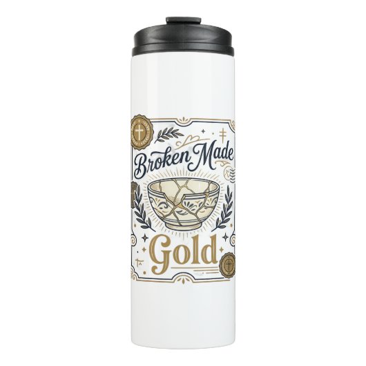 Gebroken Gemaakt Goud Jezus Kintsugi Gebroken Aard Thermosbeker (Voorkant)