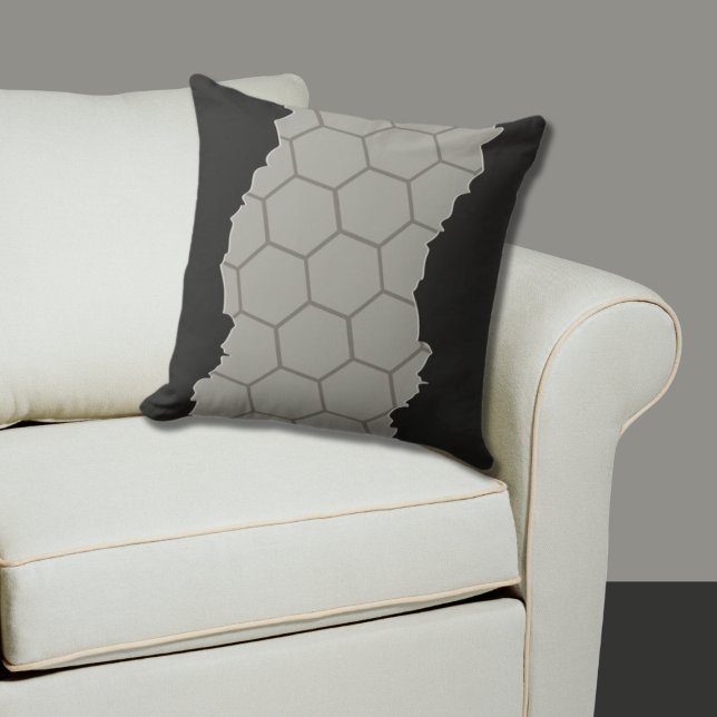 Gebroken gestileerd grijs honingraatpatroon kussen (Broken Stylized Gray Honeycomb Pattern Throw Pillow)