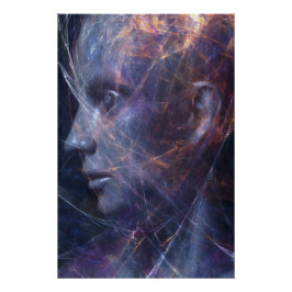 Gebroken Gezicht Neon Draden Kosmisch Portret Perfect Poster