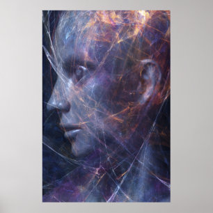 Gebroken Gezicht Neon Draden Kosmisch Portret Poster