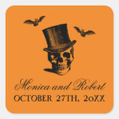 Gebroken Halloween Oranje zwarte vleermuizen Vierkante Sticker (Voorkant)