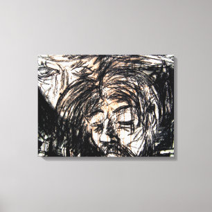 Gebroken hart boven gemorste rode wijnsteenkoolsto canvas afdruk