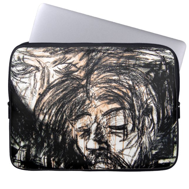 Gebroken hart boven gemorste rode wijnsteenkoolsto laptop sleeve (Voorkant)