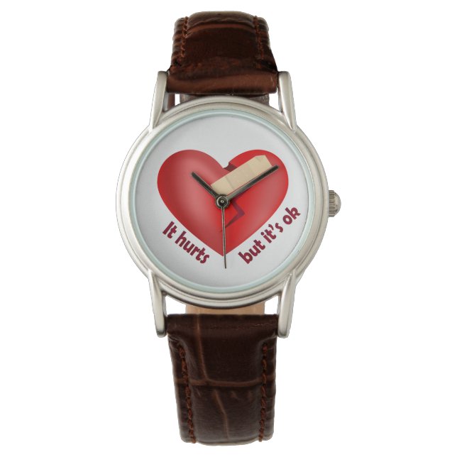 Gebroken hart geheeld met lap en levensspreuk horloge (Voorkant)