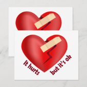 Gebroken hart geheeld met patch en levensspreuk notitiekaartje (Voorkant / Achterkant)