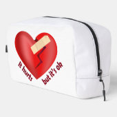 Gebroken hart geheeld met patch en levensspreuk toilettasje (Rechterhoek)