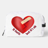 Gebroken hart geheeld met patch en levensspreuk toilettasje (Achterkant)