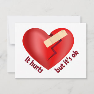 Gebroken hart geheeld met pleister en levensspreuk notitiekaartje