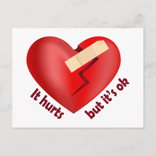 Gebroken hart genezen met patch en levenscitaat briefkaart (Voorkant)