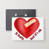 Gebroken hart genezen met patch en levenscitaat button (Voorkant / Achterkant)