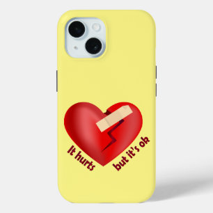 Gebroken hart genezen met patch en levenscitaat iPhone 15 case