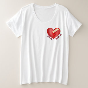 Gebroken hart genezen met patch en levenscitaat grote maat t-shirt