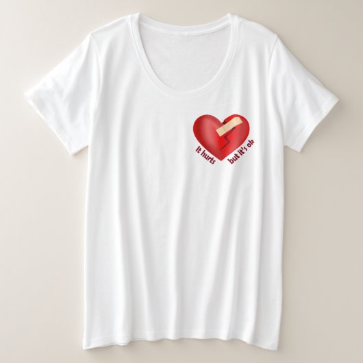 Gebroken hart genezen met patch en levenscitaat grote maat t-shirt (Design voorkant)