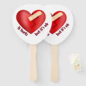 Gebroken hart genezen met patch en levenscitaat handwaaier (Voorkant en achterkant)