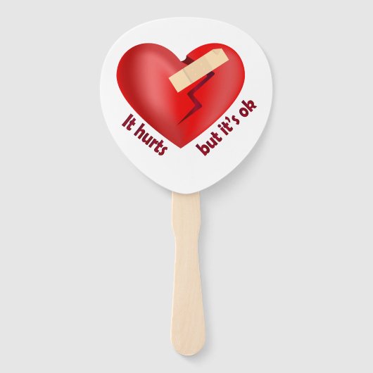 Gebroken hart genezen met patch en levenscitaat handwaaier (Voorkant)