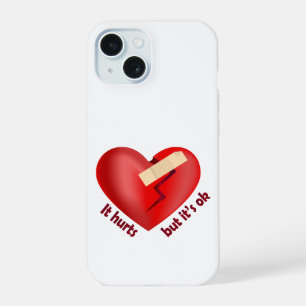 Gebroken hart genezen met patch en levenscitaat iPhone 15 case
