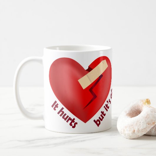 Gebroken hart genezen met patch en levenscitaat koffiemok (Met donut)