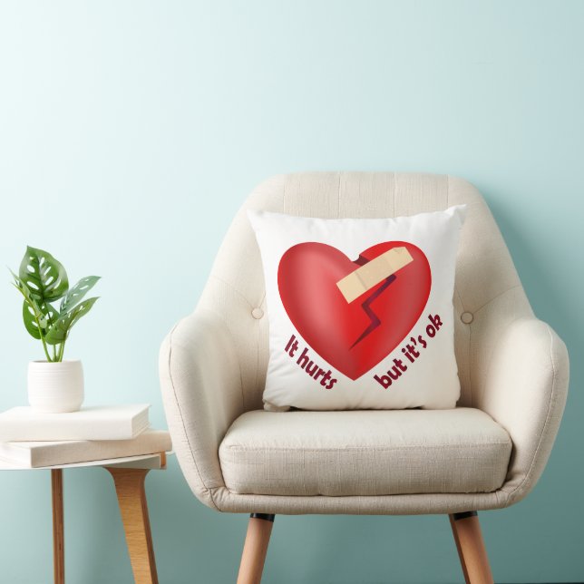 Gebroken hart genezen met patch en levenscitaat kussen (Stoel)