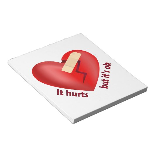 Gebroken hart genezen met patch en levenscitaat notitieblok (Schuin)