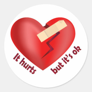 Gebroken hart genezen met patch en levenscitaat ronde sticker