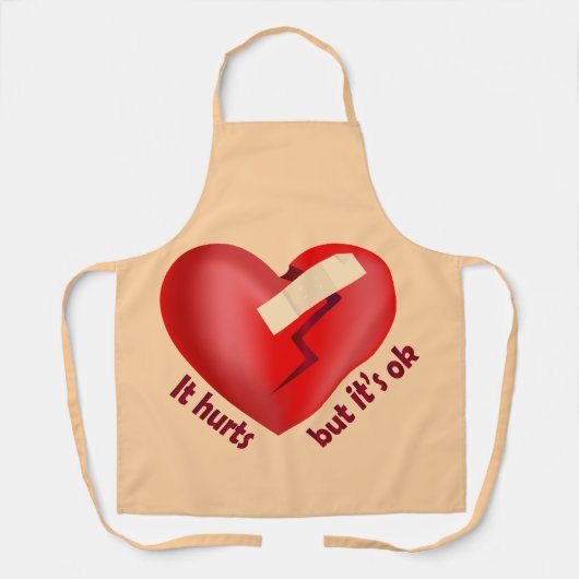Gebroken hart genezen met patch en levenscitaat schort (Voorkant)