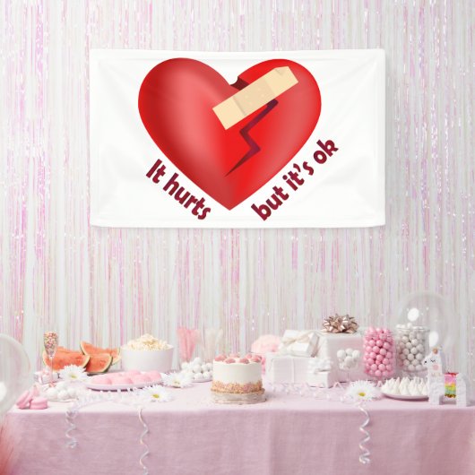 Gebroken hart genezen met patch en levenscitaat spandoek (Feest)