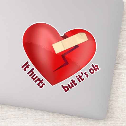 Gebroken hart genezen met patch en levenscitaat sticker (Detail)