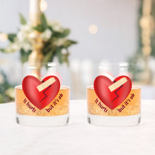 Gebroken hart genezen met patch en levenscitaat whisky glas