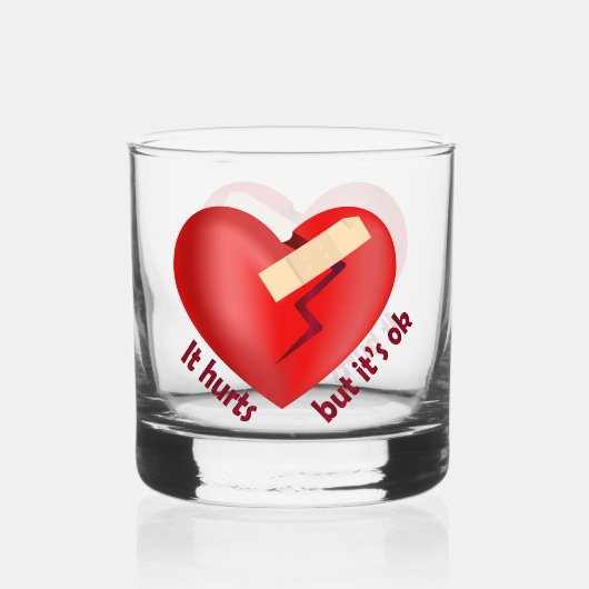 Gebroken hart genezen met patch en levenscitaat whisky glas (Achterkant)