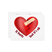 Gebroken hart genezen met patch en levensspreuk notitiekaartje (Voorkant / Achterkant in situ)