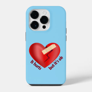 Gebroken hart genezen met pleister en levensspreuk iPhone 14 plus hoesje