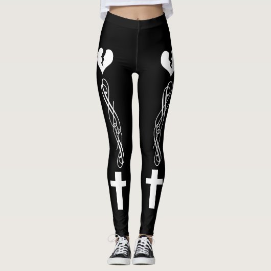 Gebroken hart kruis monochroom leggings (Voorkant)
