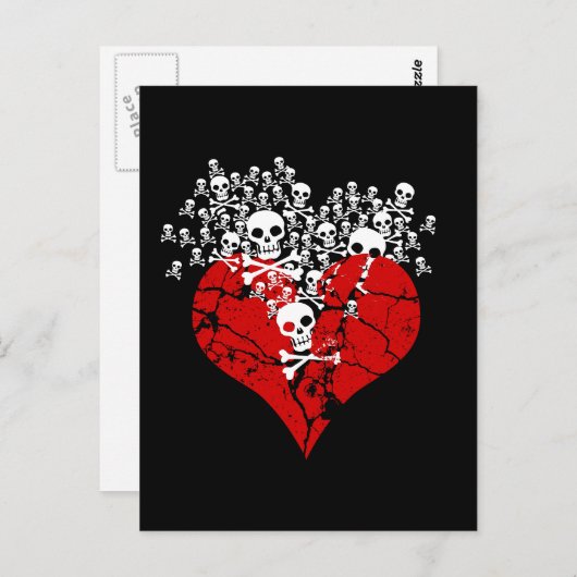 Gebroken hart met schedels briefkaart (Voorkant / Achterkant)