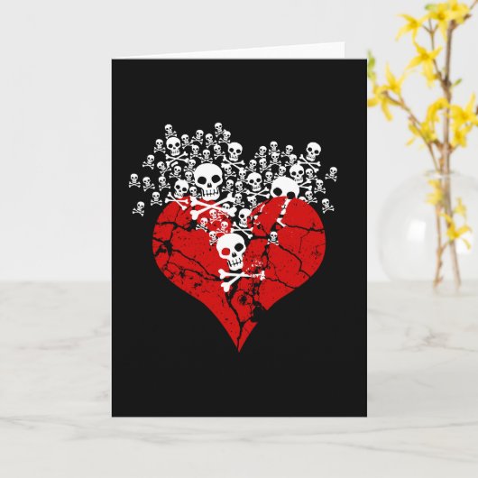 Gebroken hart met schedels kaart (Gele Bloem)