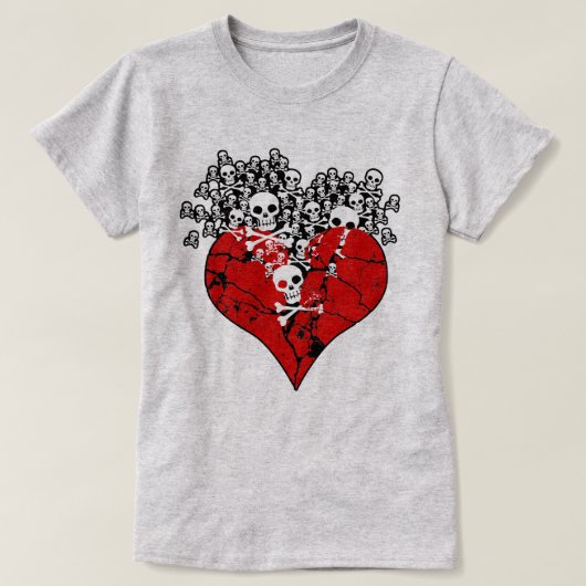 Gebroken hart met schedels t-shirt (Design voorkant)