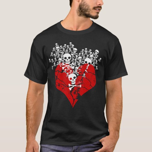 Gebroken hart met schedels t-shirt (Voorkant)
