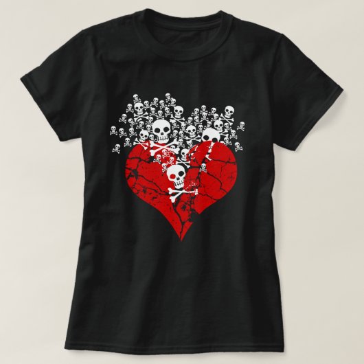 Gebroken hart met schedels-T-shirt T-shirt (Design voorkant)