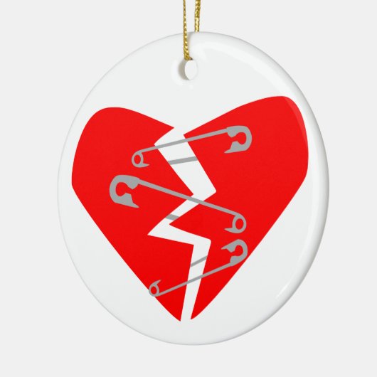 Gebroken hart met veiligheidsspelden keramisch ornament (Links)