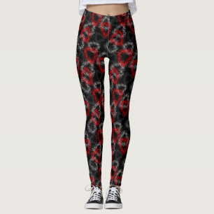 Gebroken harten rood en grijs op zwarte achtergron leggings